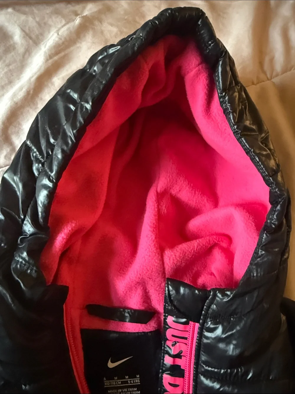 Nike Black Puffer Jacket with Pink Trim for Kids